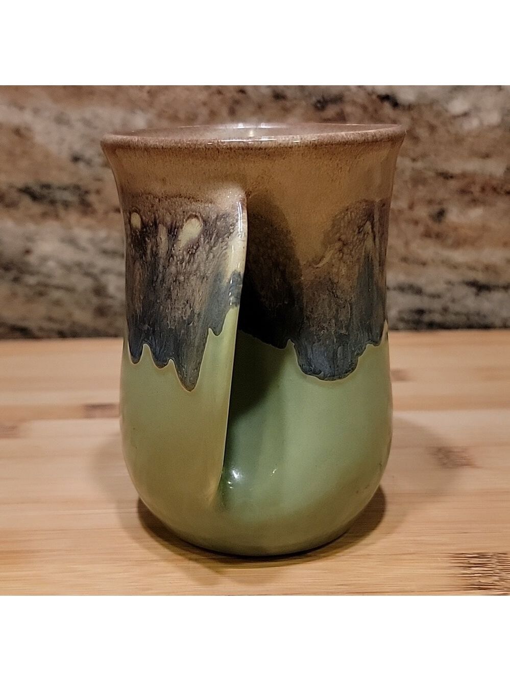 Beautiful greens & brown HandWarmer Coffee Mug Left handed hand warmer - Picture 4 of 5